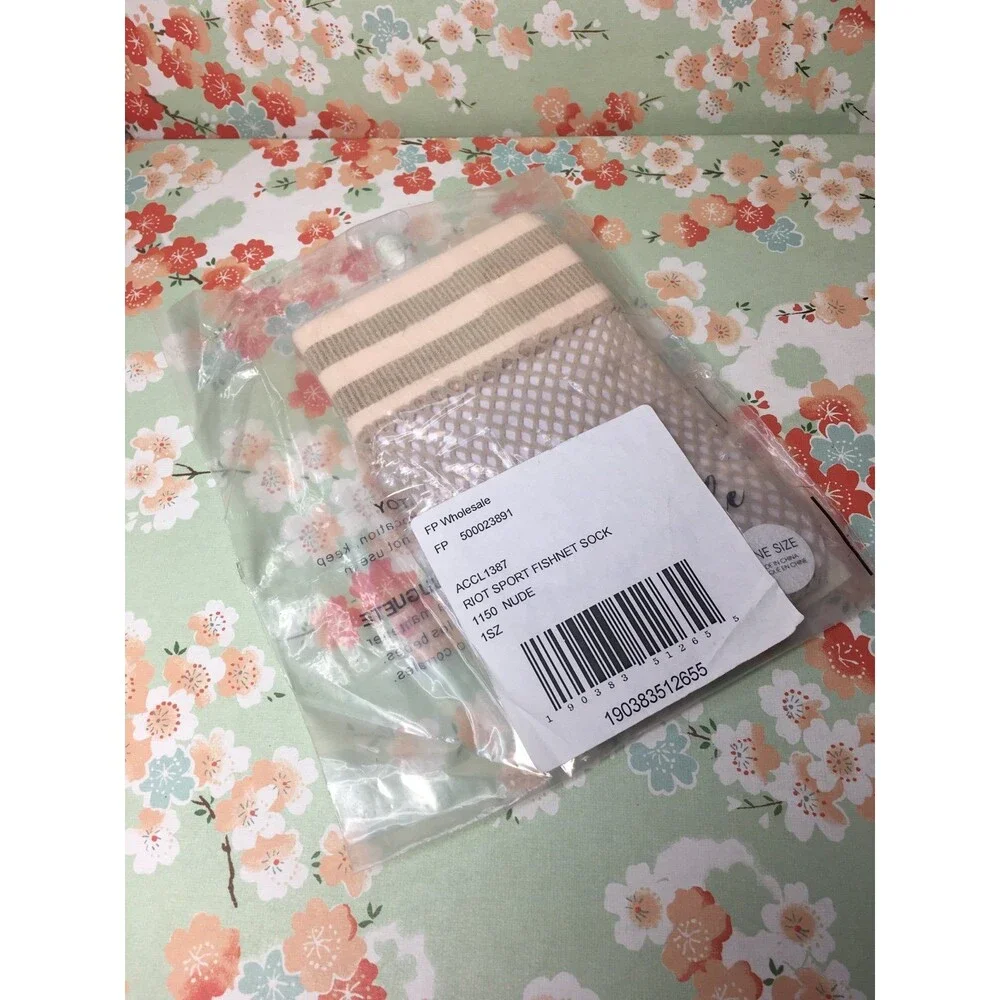 Free People OS Anklet Fishnet Nude Socks Three stripes New
